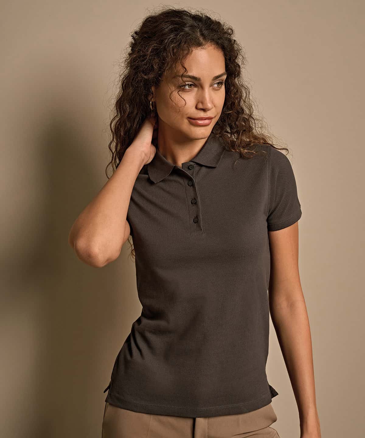 Embroidery and printing on ladies heavy polo shirt.