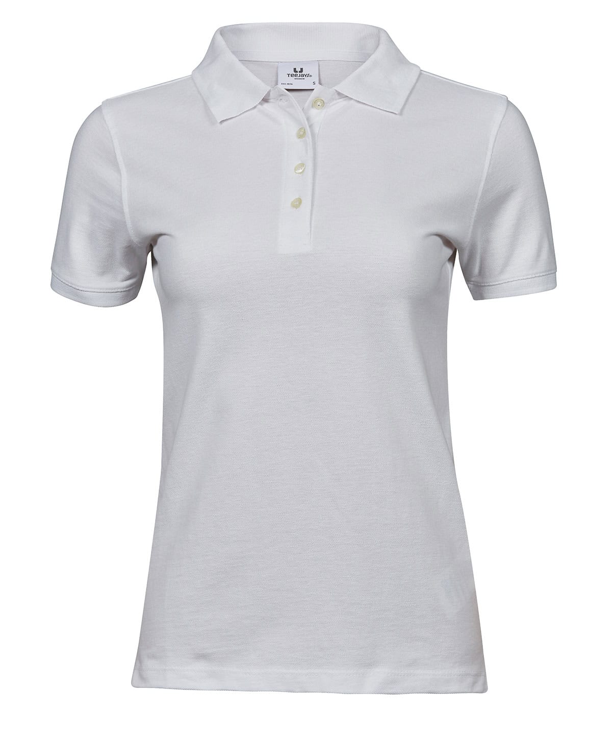White ladies heavy polo shirt with embroidery and printing options.