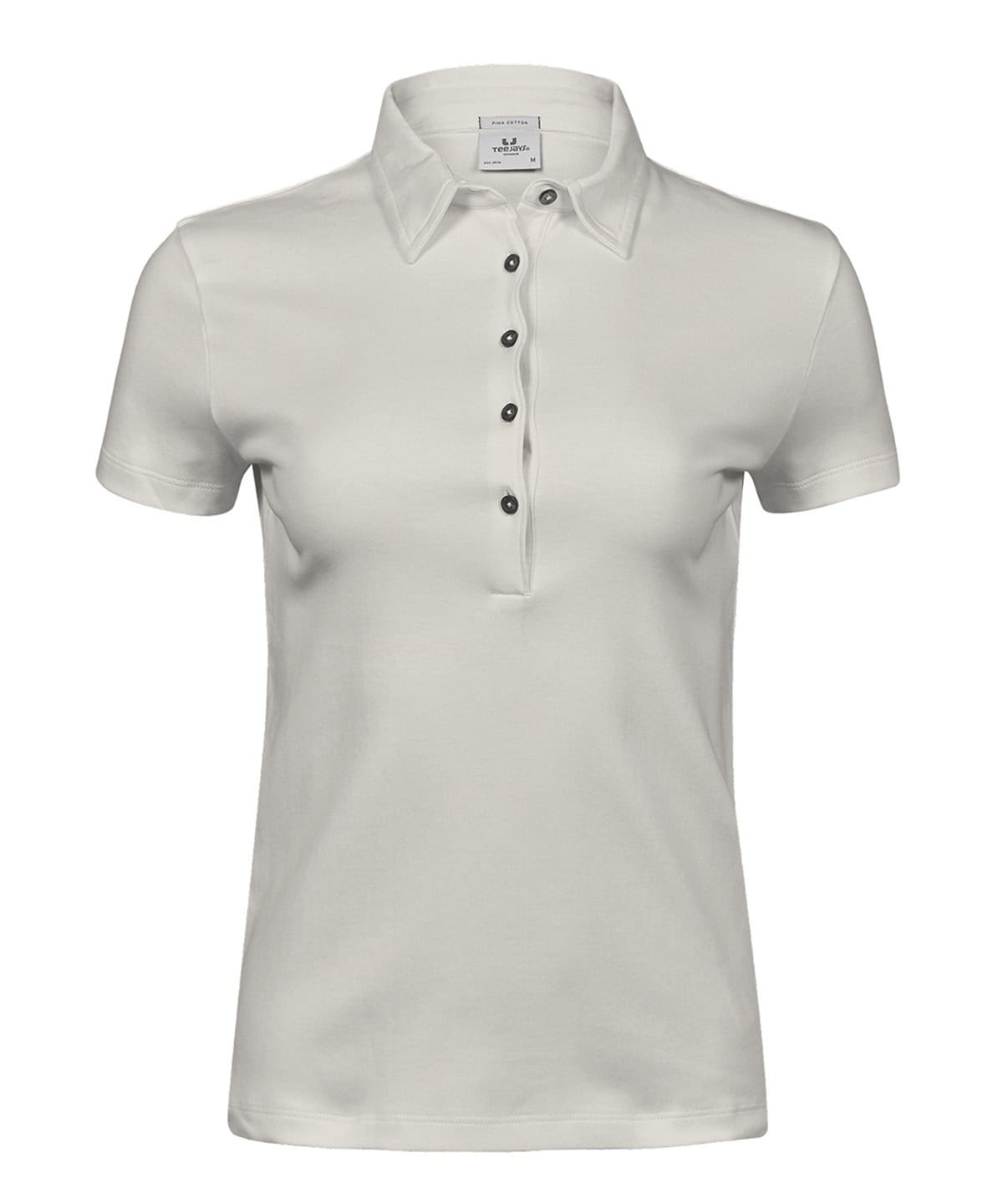 Pima cotton ladies polo shirt in cement colour, perfect for casual and sportswear.