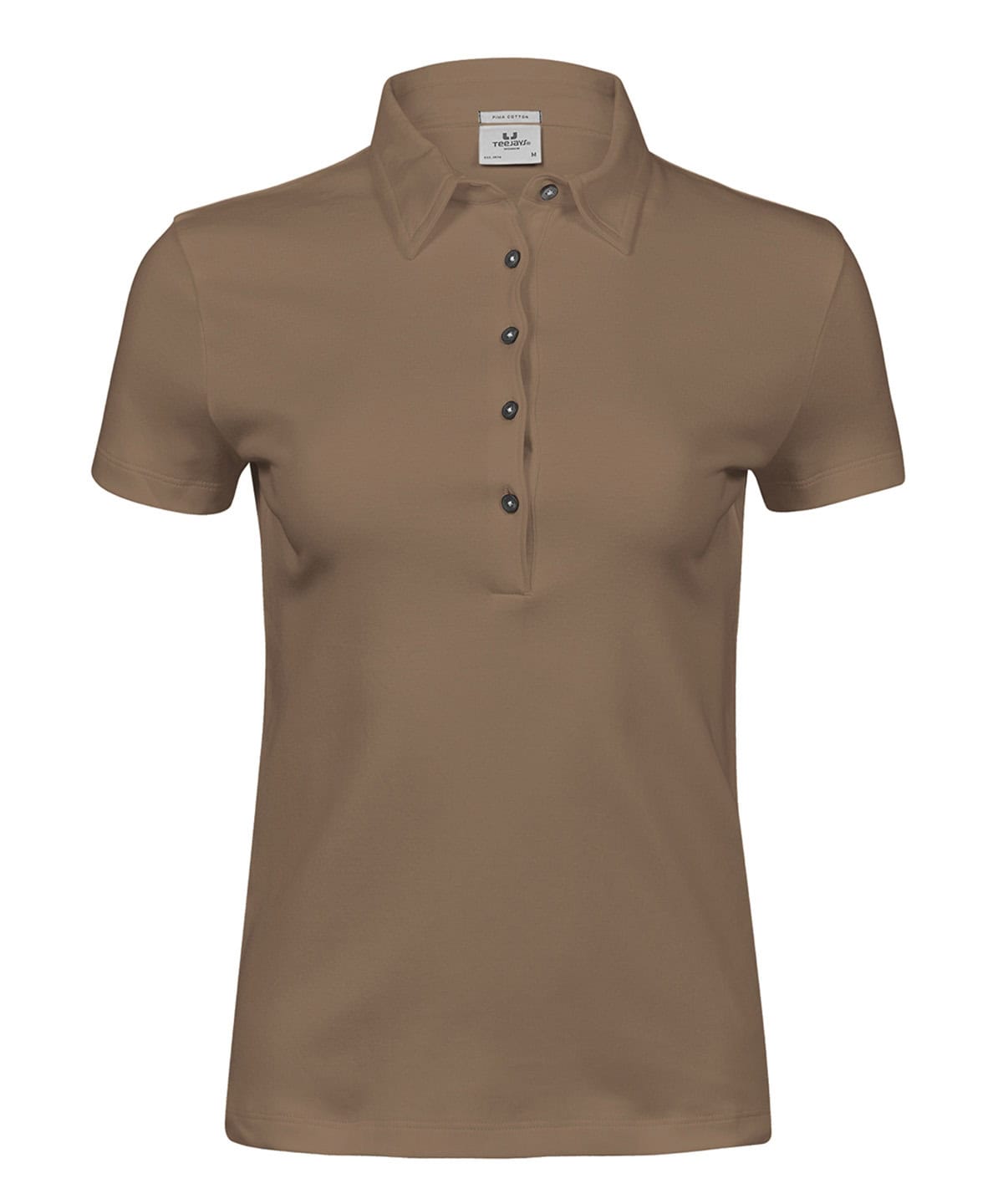 Pima cotton ladies polo shirt in wood colour with button-up front. Perfect for casual and profession.