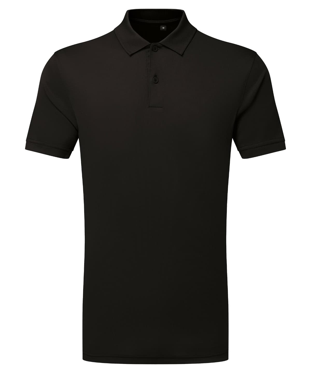Black TriDri polo shirt with panel design, ideal for sports and casual wear.